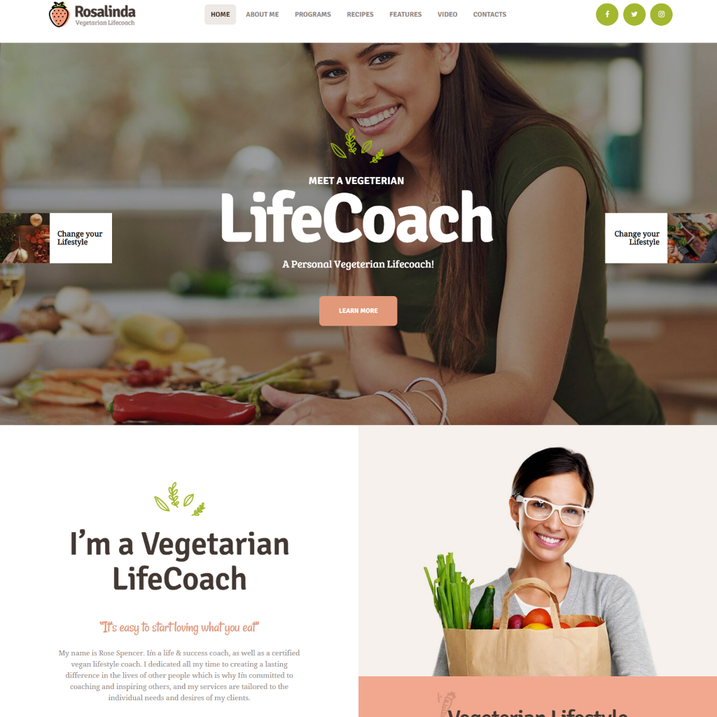 Vegetarian Life Coach WordPress Responsive Website