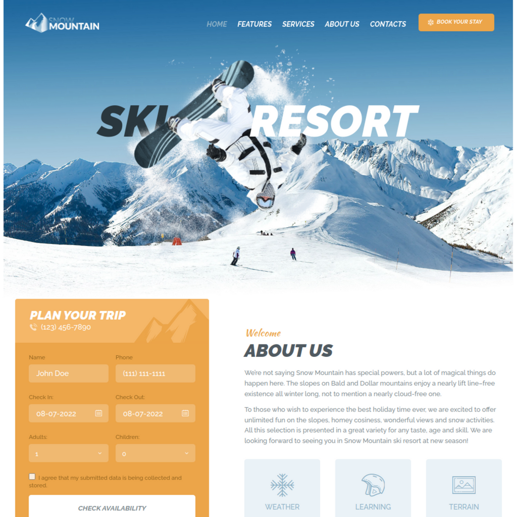 Ski Resort & Snowboard School WordPress Responsive Website
