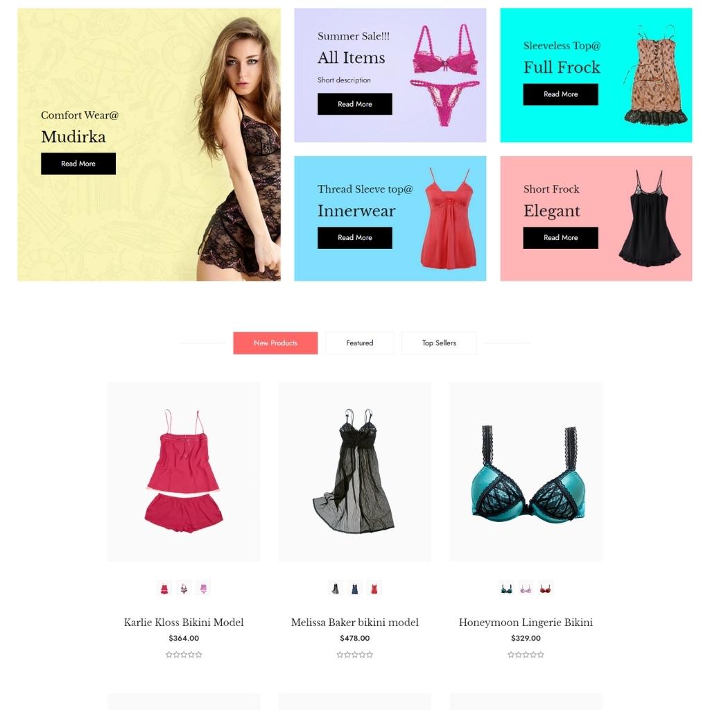 Night Wear & Lingeries Shopify Shopping Website