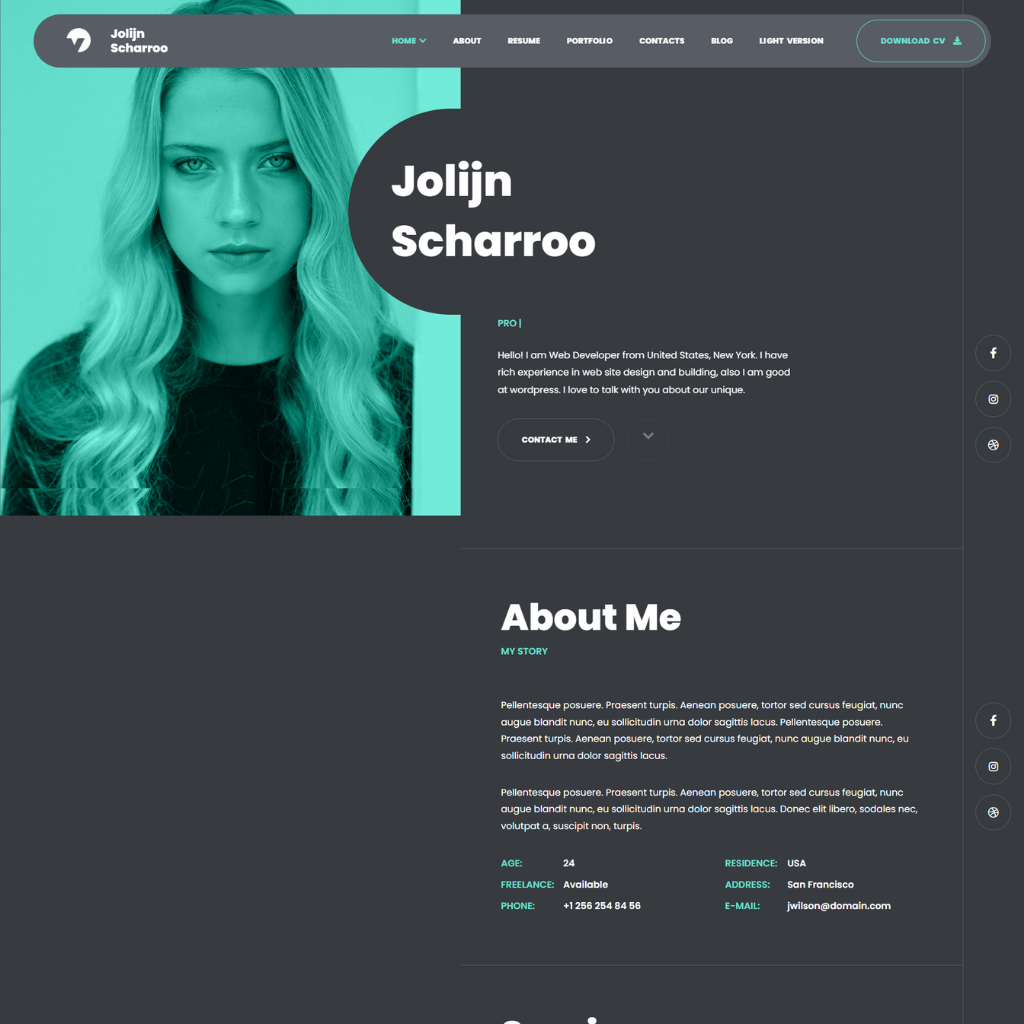 CV Resume &  Personal Portfolio WordPress Responsive Website