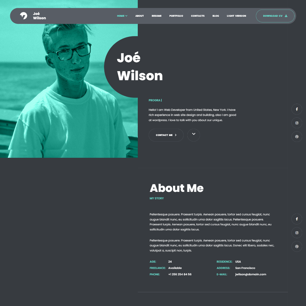 CV Resume &  Personal Portfolio WordPress Responsive Website