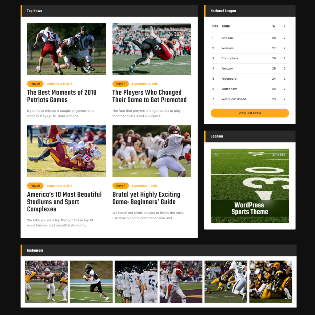American Football & NFL Team WordPress Responsive Website