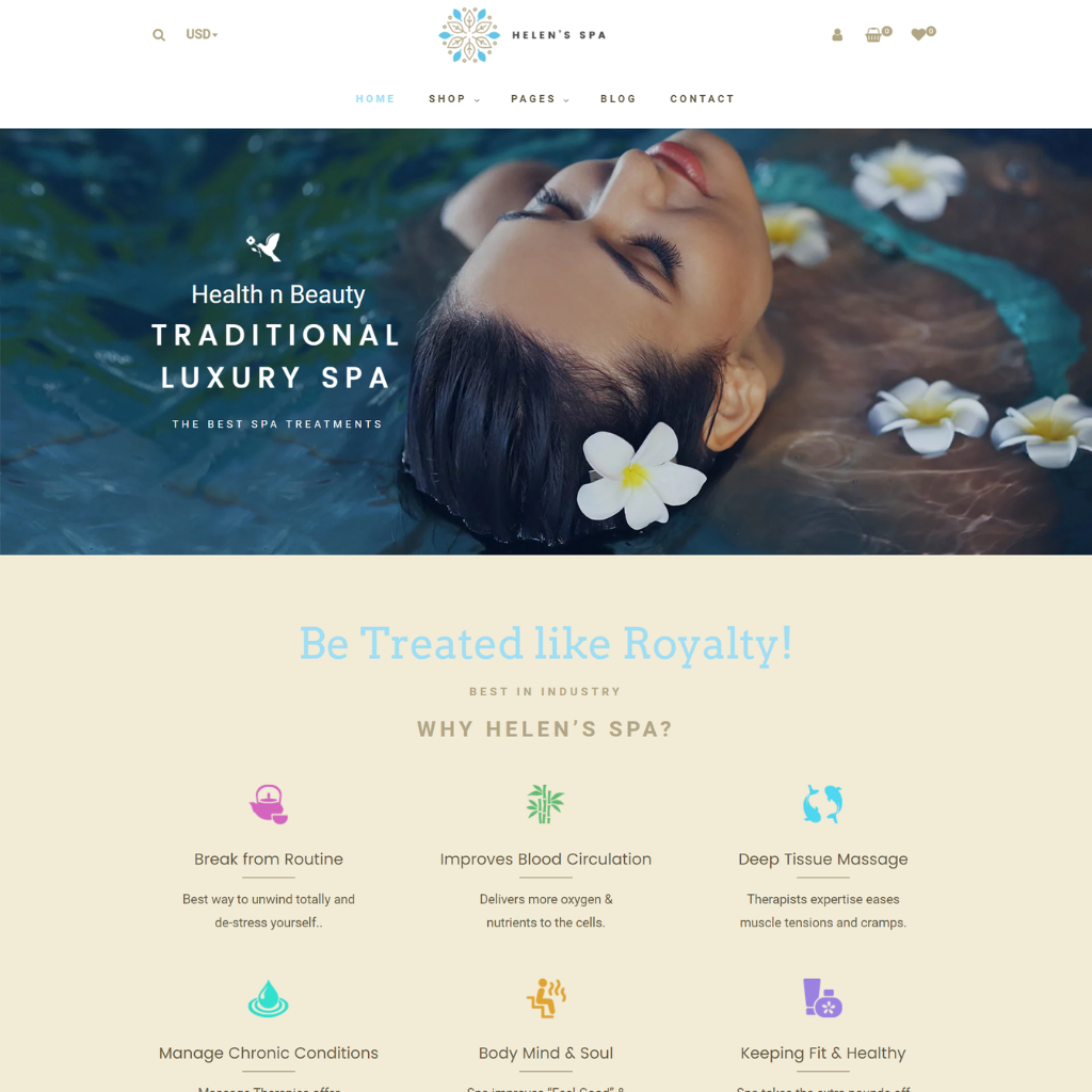 Traditional Luxury Spa Shopify Shopping Website