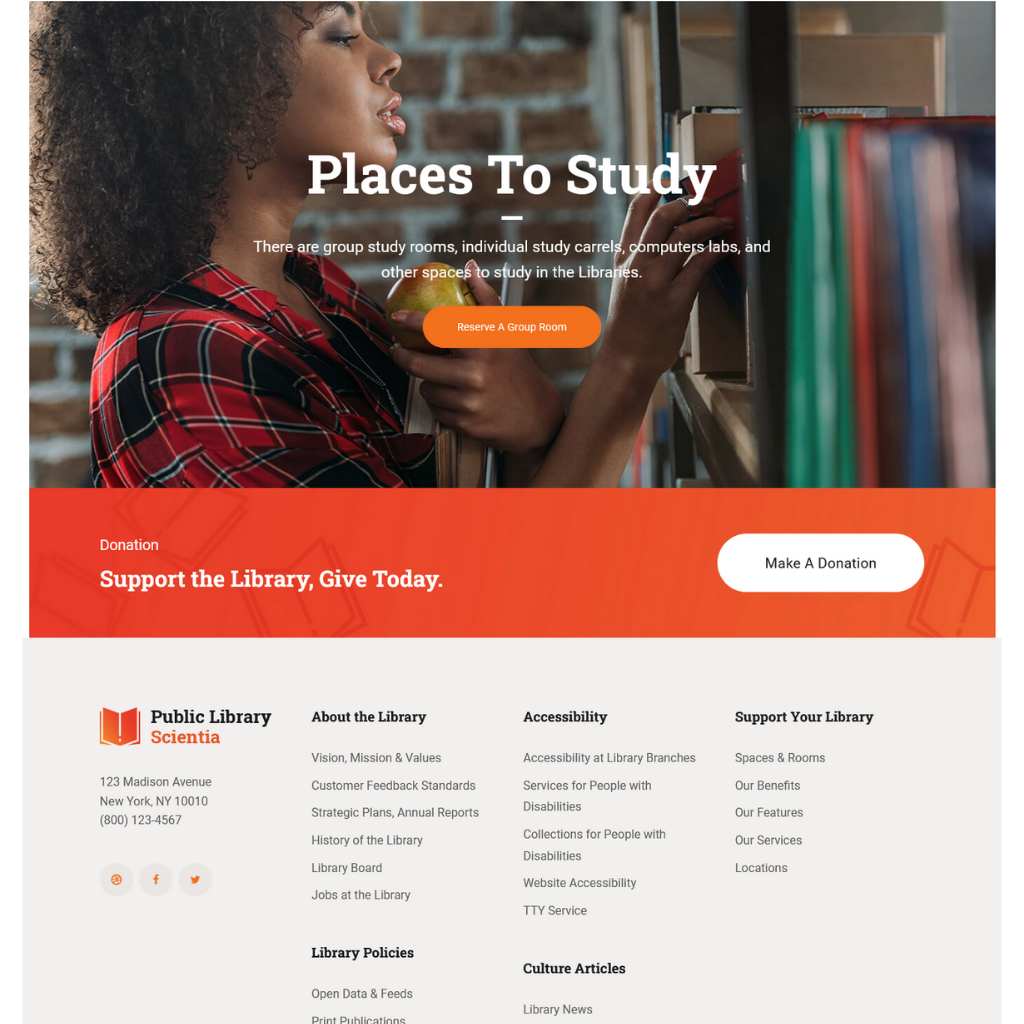 Public Library Page Responsive WordPress Website