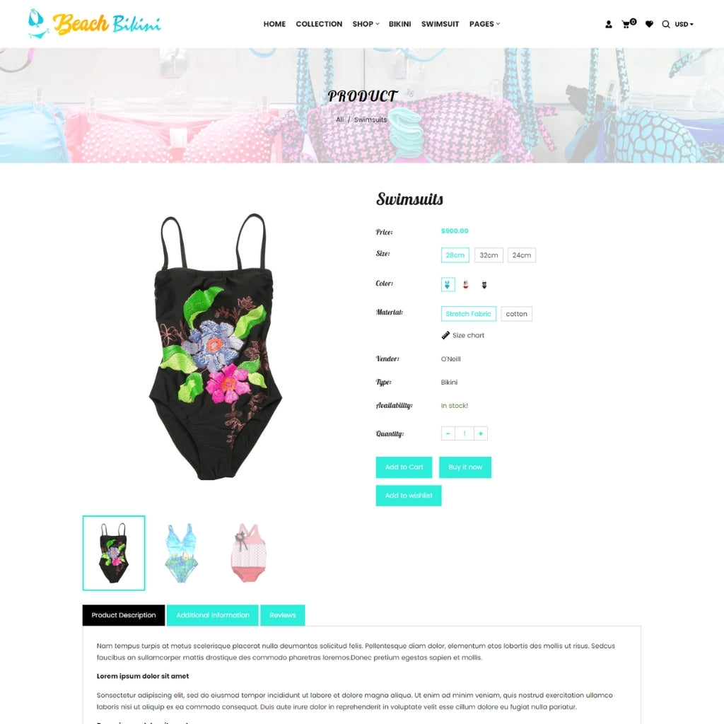 Swimming dress Shopify Website