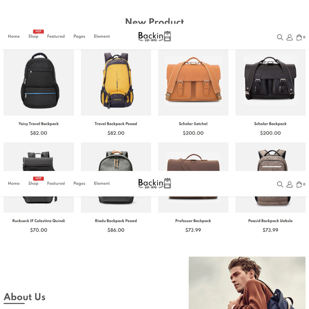 Bagpack Shopify Shopping Website