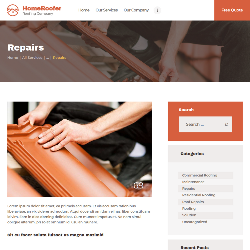 Industrial & Residential Roofing  WordPress Website