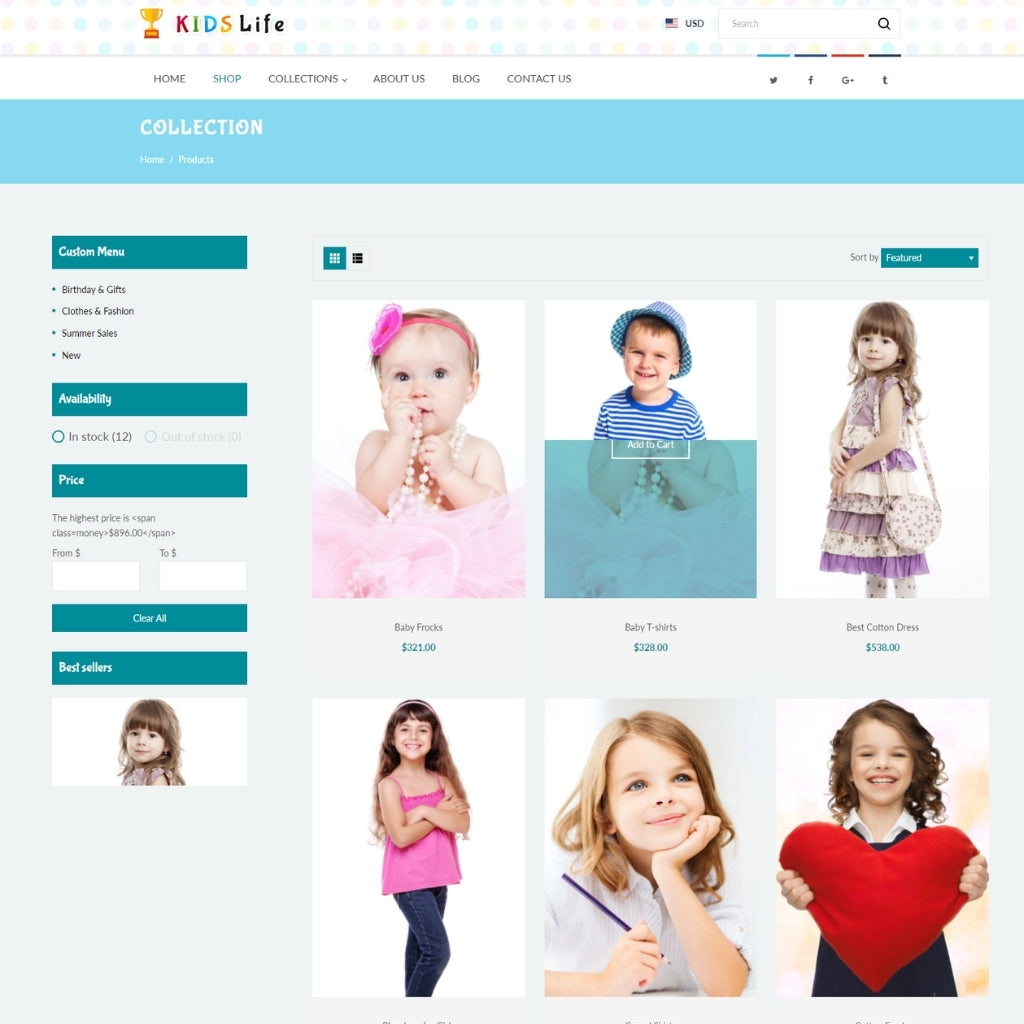 Kids Fashion ecommerce Shopify Website
