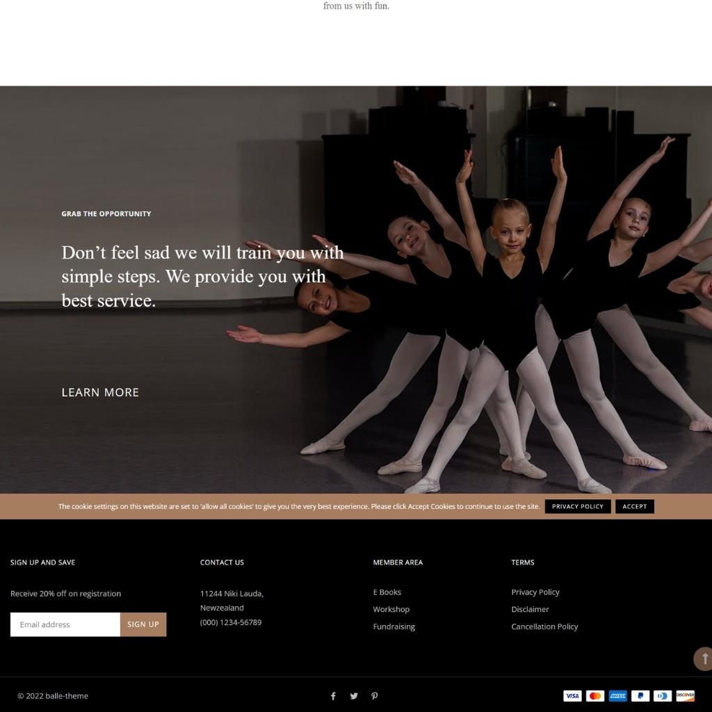 Ballet School Shopify Shopping Website
