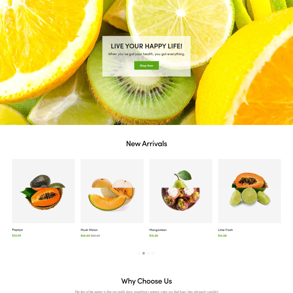 Organic Food/Fruit/vegetable E-Commerce Shopify website